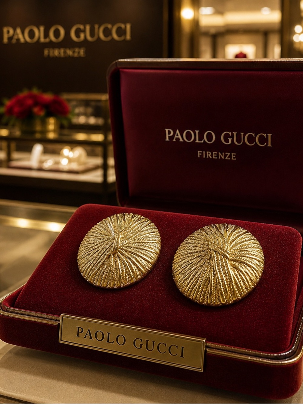 Exquisite Paolo Gucci Vintage  Clip-on Earrings Gold-tone Textured Dome-Shaped